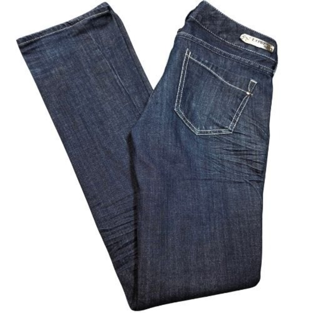 Express Jeans Zelda Extra Low Rise Barely Boot Flare Leg Dark Wash Denim Y2K